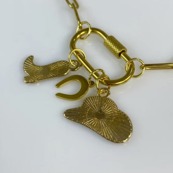 Oval Carabiner Cowgirl Cowboy Charms on Paperclip Chain Necklace - Picture 6 of 7